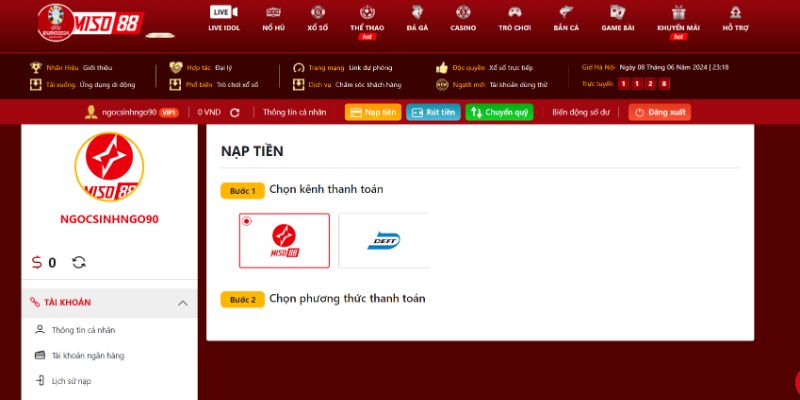 Những phương pháp nạp tiền MISO88